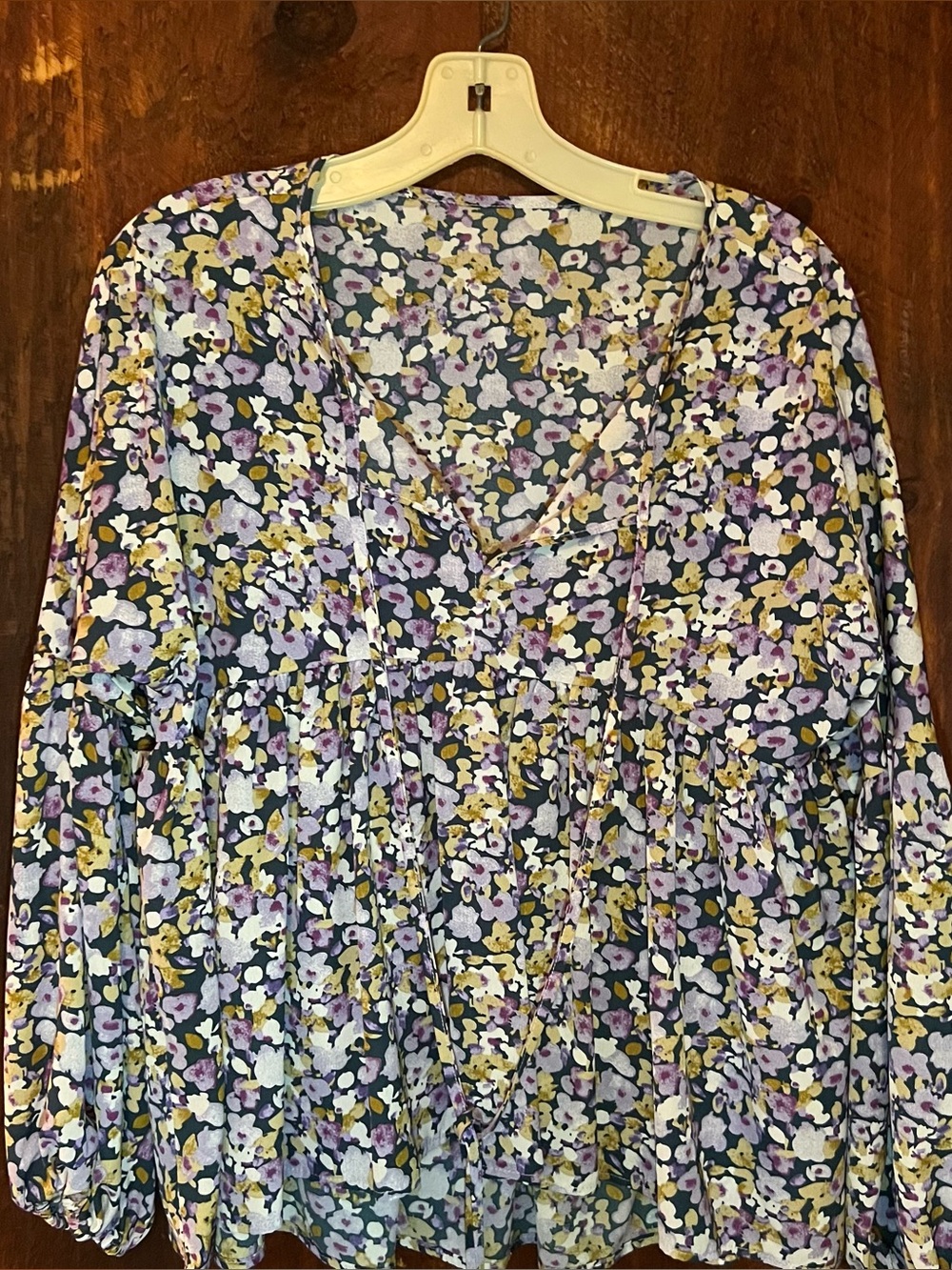 Floral Peasant Blouse in Navy, Lavender & Yellow